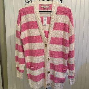 LOFT Pink and Cream Striped Women's Sweater